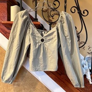 Anthropologie Sim & Sam Sage Green Long Sleeve Short Boho Top Size M